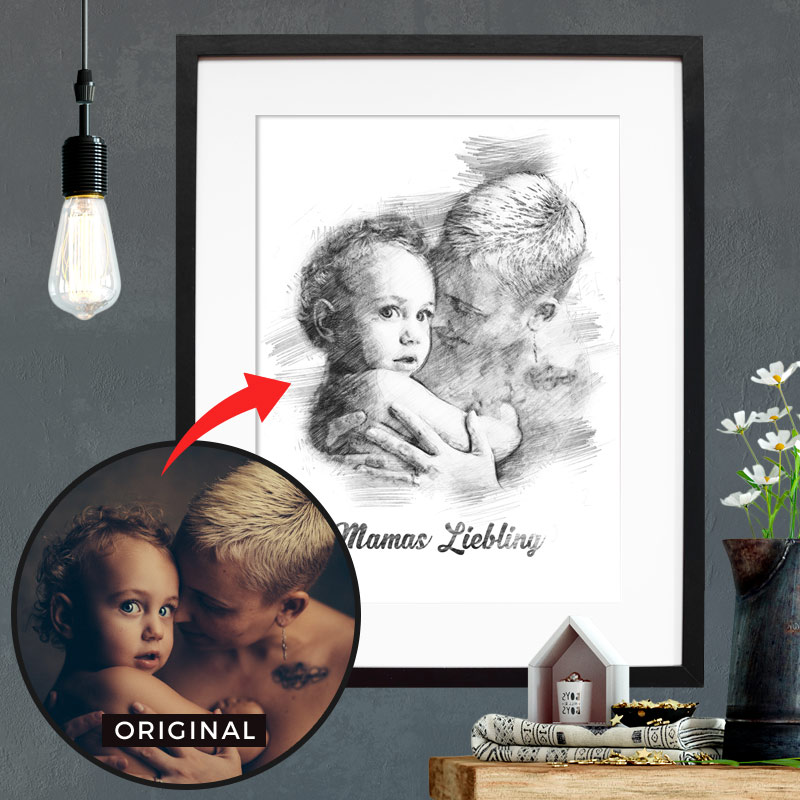 Familienposter - Familienbild als Poster im Bleistift Look - 100% einzigartig