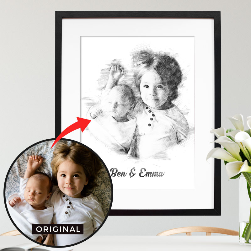 Valentinstag Geschenk für Paare, Männer, Frauen uvm. - Ihr Bild als personalisiertes Poster im Bleistift Look