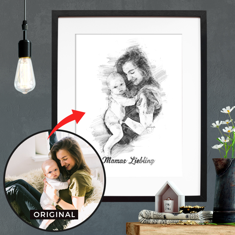 Valentinstag Geschenk für Paare, Männer, Frauen uvm. - Ihr Bild als personalisiertes Poster im Bleistift Look