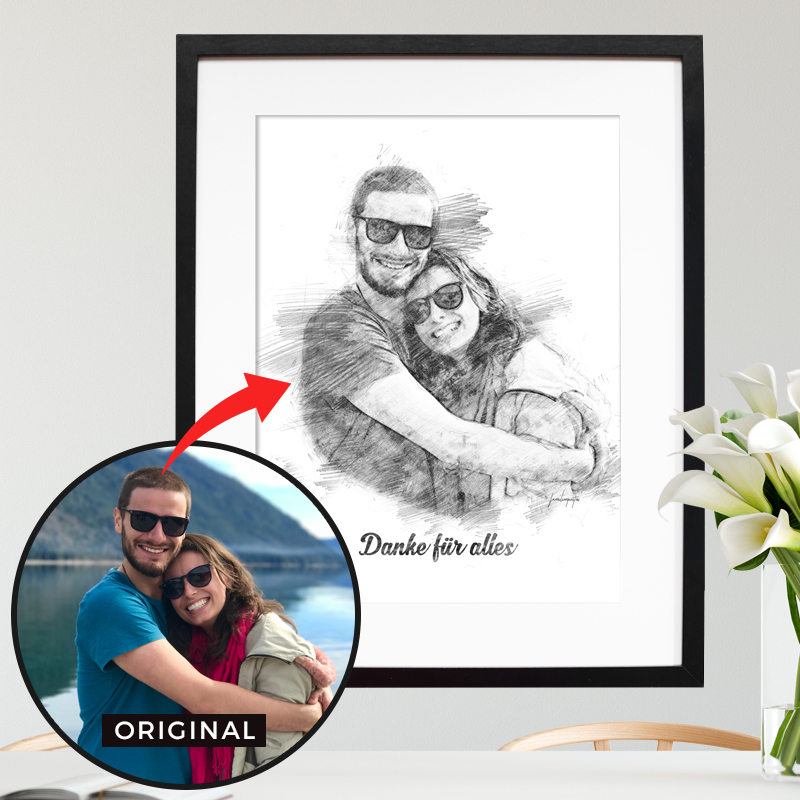 Valentinstag Geschenk für Paare, Männer, Frauen uvm. - Ihr Bild als personalisiertes Poster im Bleistift Look