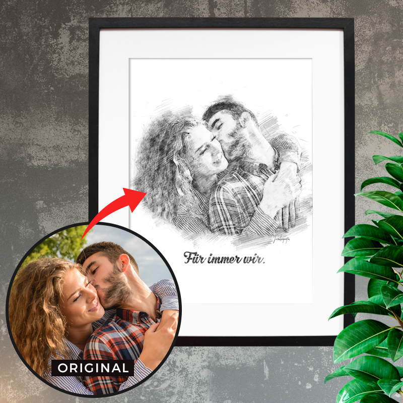 Valentinstag Geschenk für Paare, Männer, Frauen uvm. - Ihr Bild als personalisiertes Poster im Bleistift Look
